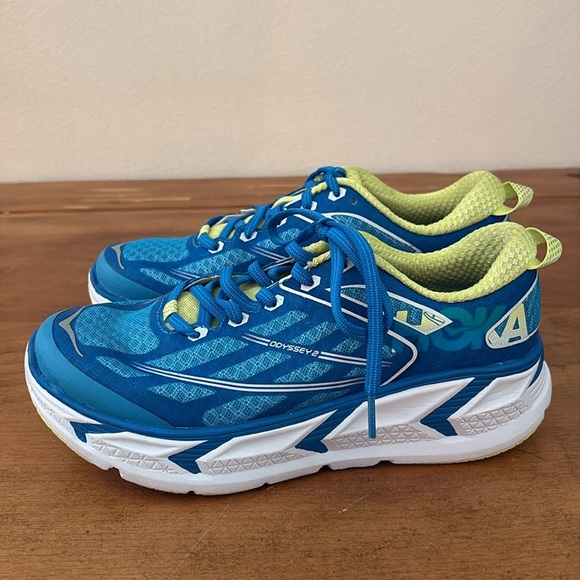 Hoka One One NWOT Odyssey Dresden Blue and Lime Sneakers Size 6 - Picture 4 of 13